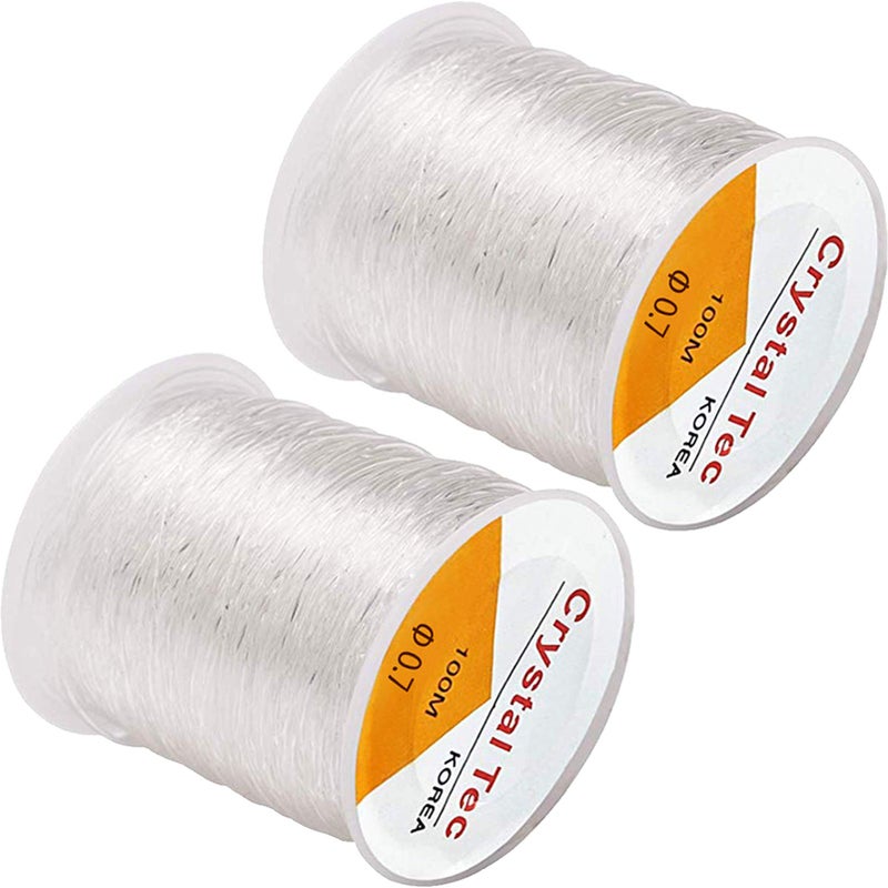 BingBing 2 Packs 0.7mm Elastic String, Jewelry Cord, Bracelet Rope Crystal Beading Cords, Transparent Beaded Line, Can Easily Pass Through Jewelry, Suitable for DIY Making (2Pack 0.7mm-White) - Image 1